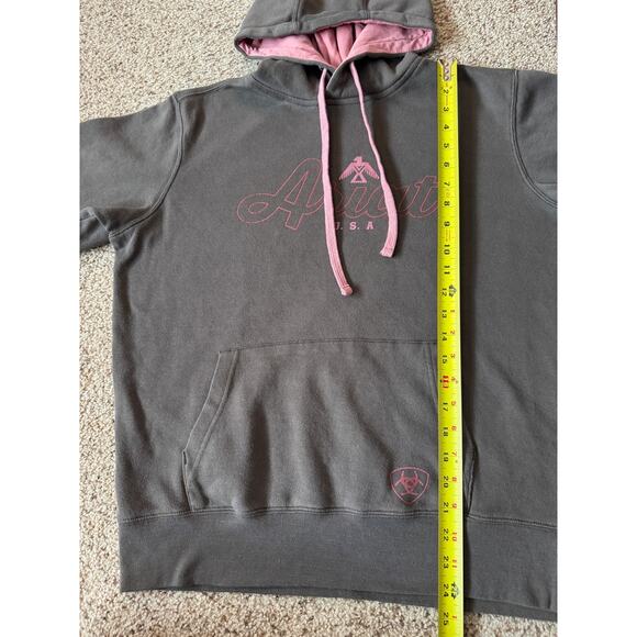 Ariat Logo Hoodie Hooded Sweatshirt Pullover Gray Pink Western Real Womens - Picture 5 of 7